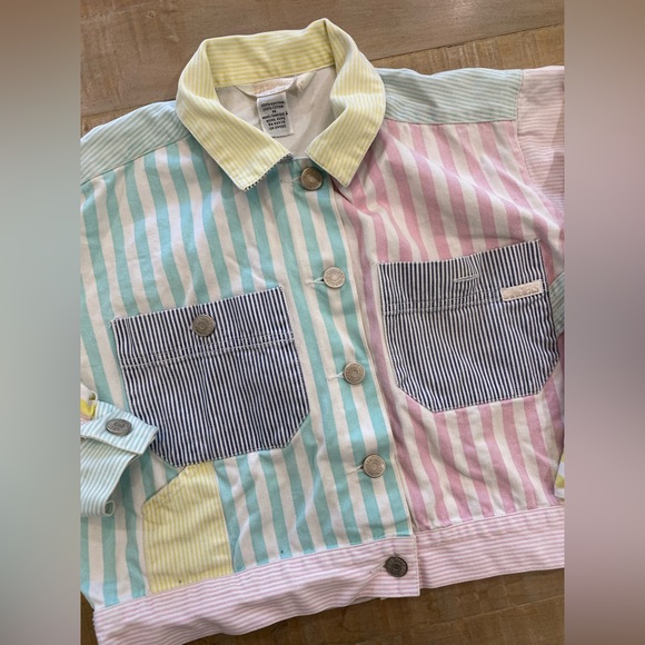 Tangiers Pastel striped 90s multicolor denim jeans jacket unisex - Picture 3 of 14